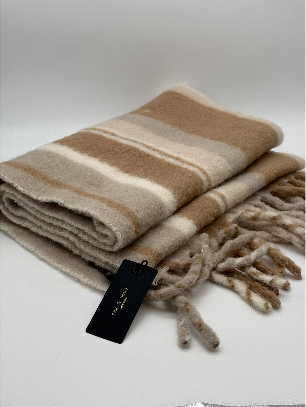 Ralph Lauren Camel Multi Striped Scarf with Fringe